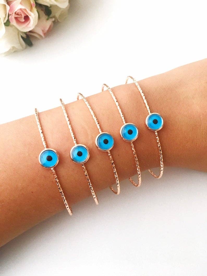 Bangle Bracelet, Blue Evil Eye Bracelet, Hamsa Bracelet