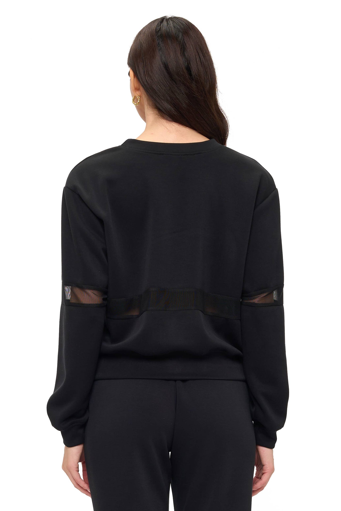 Long Sleeve Crew-Neck Scuba Top with Mesh