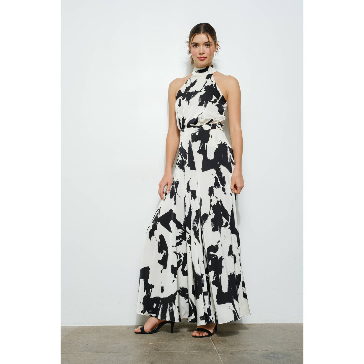 Abstract Print Halter Neck Wide-Leg Jumpsuit