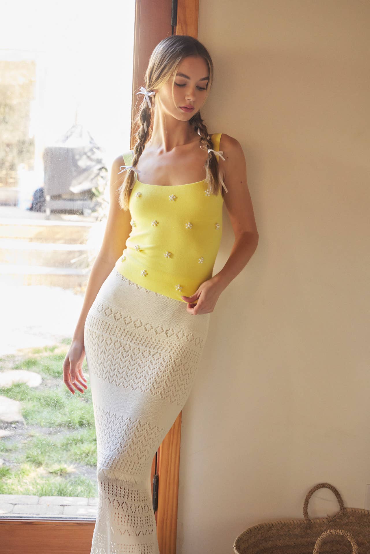 Cant Forget Me Knit Pearl Embellished Tank Top