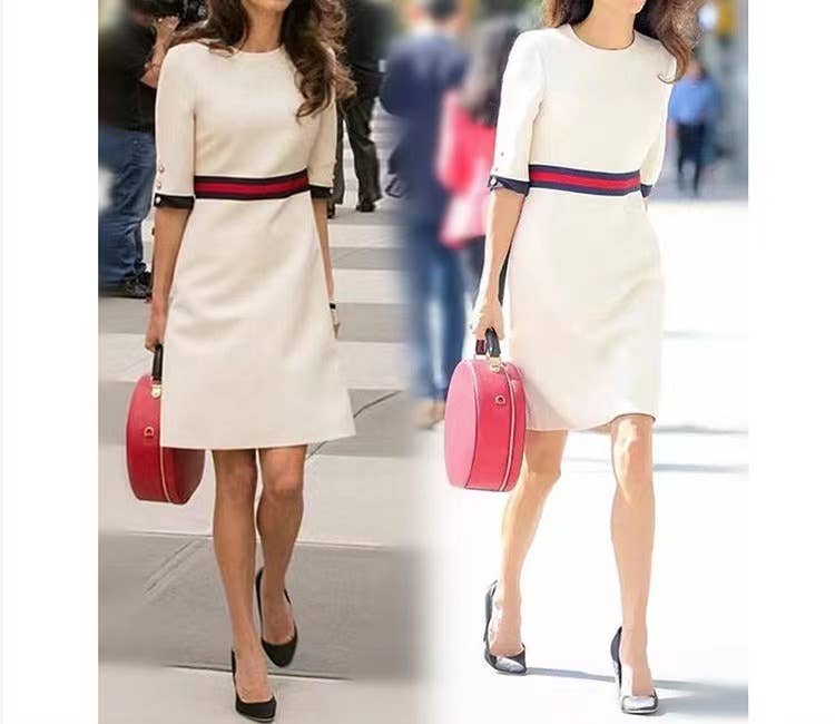DR0259L Chic Mid-Sleeve Round Neck Dress - Elegant Style