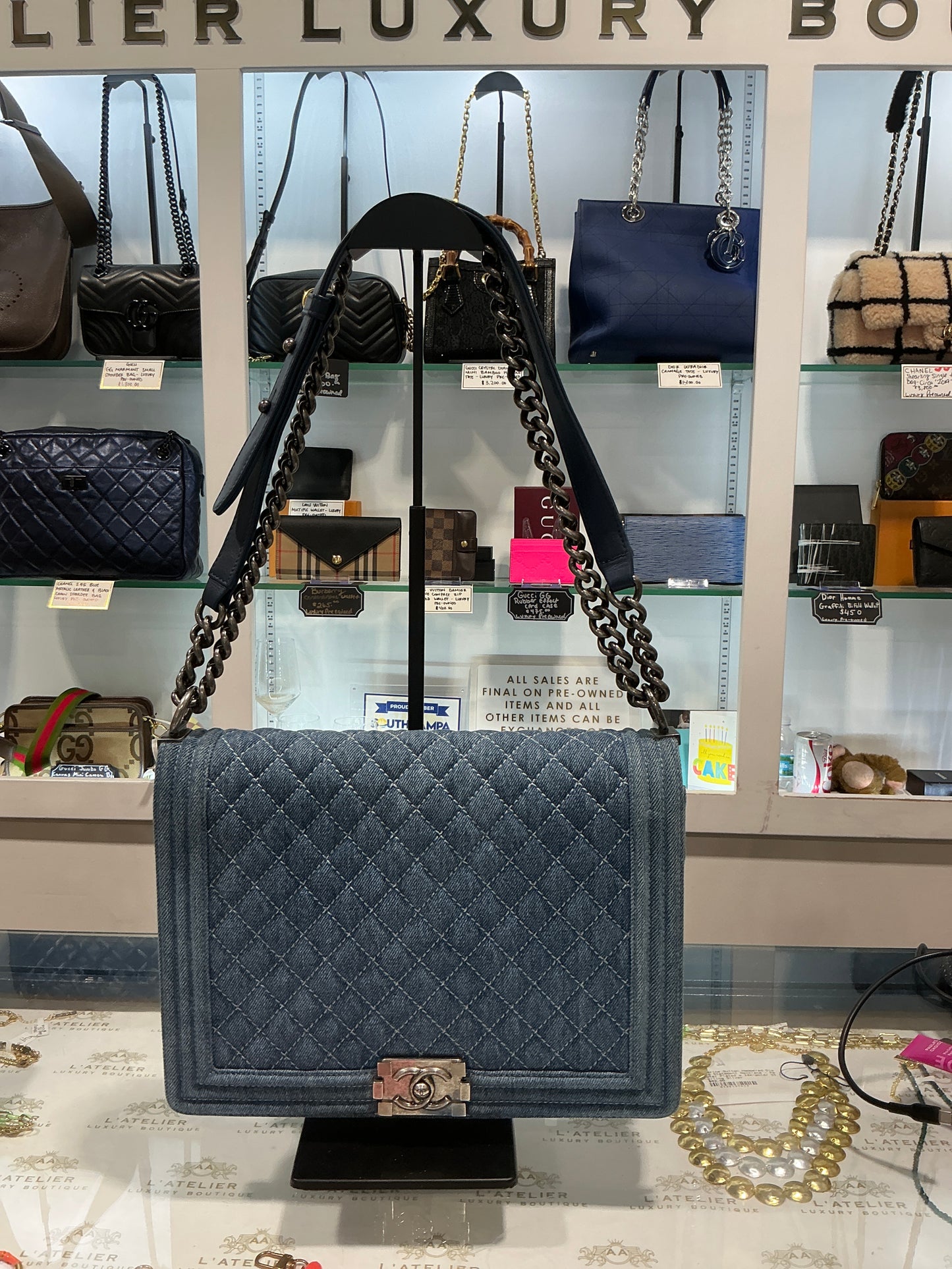 Chanel 2012/2013 Large Quilted Denim Boy Flap Bag - Luxury Pre-owned