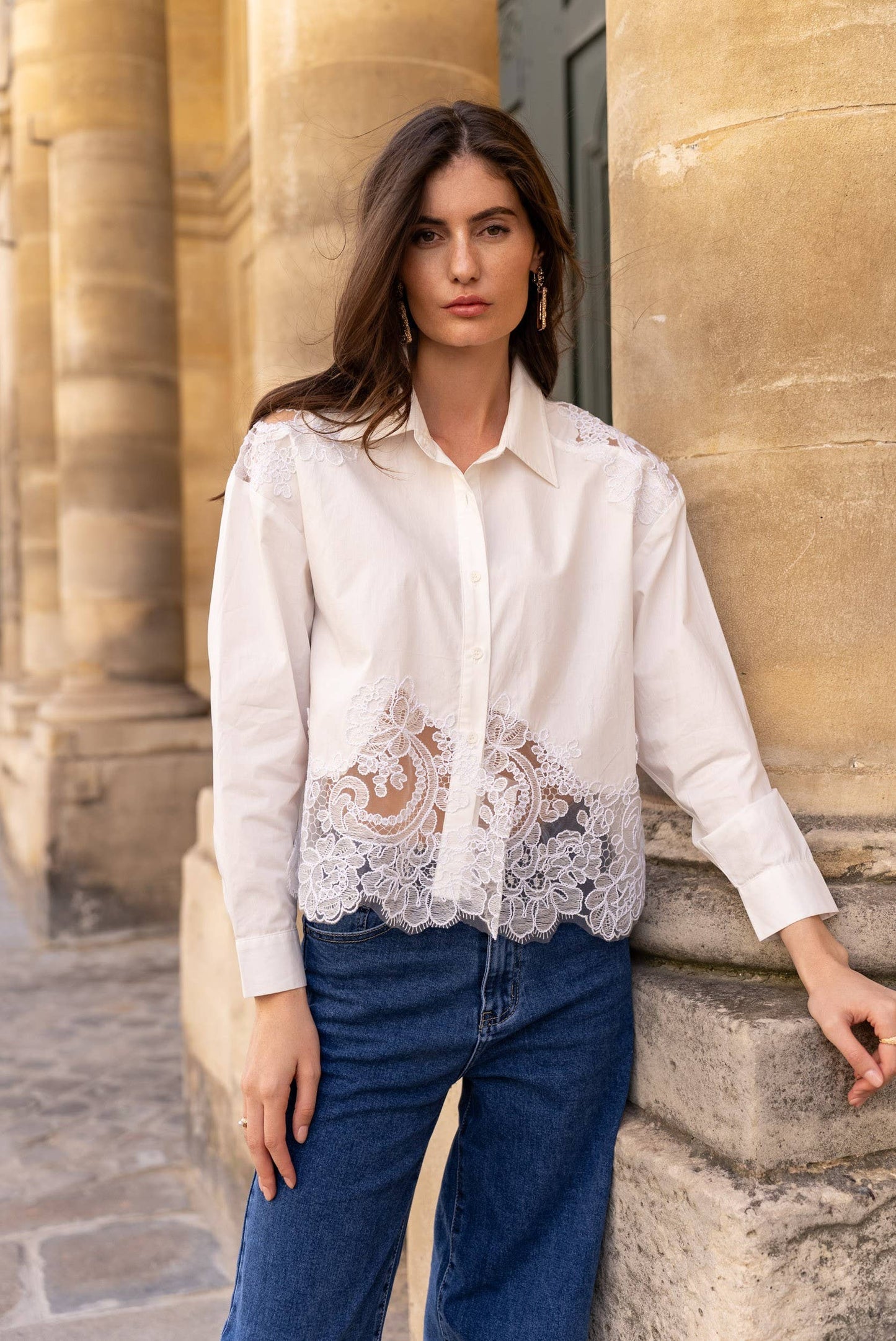 Cotton shirt with Lace Insert