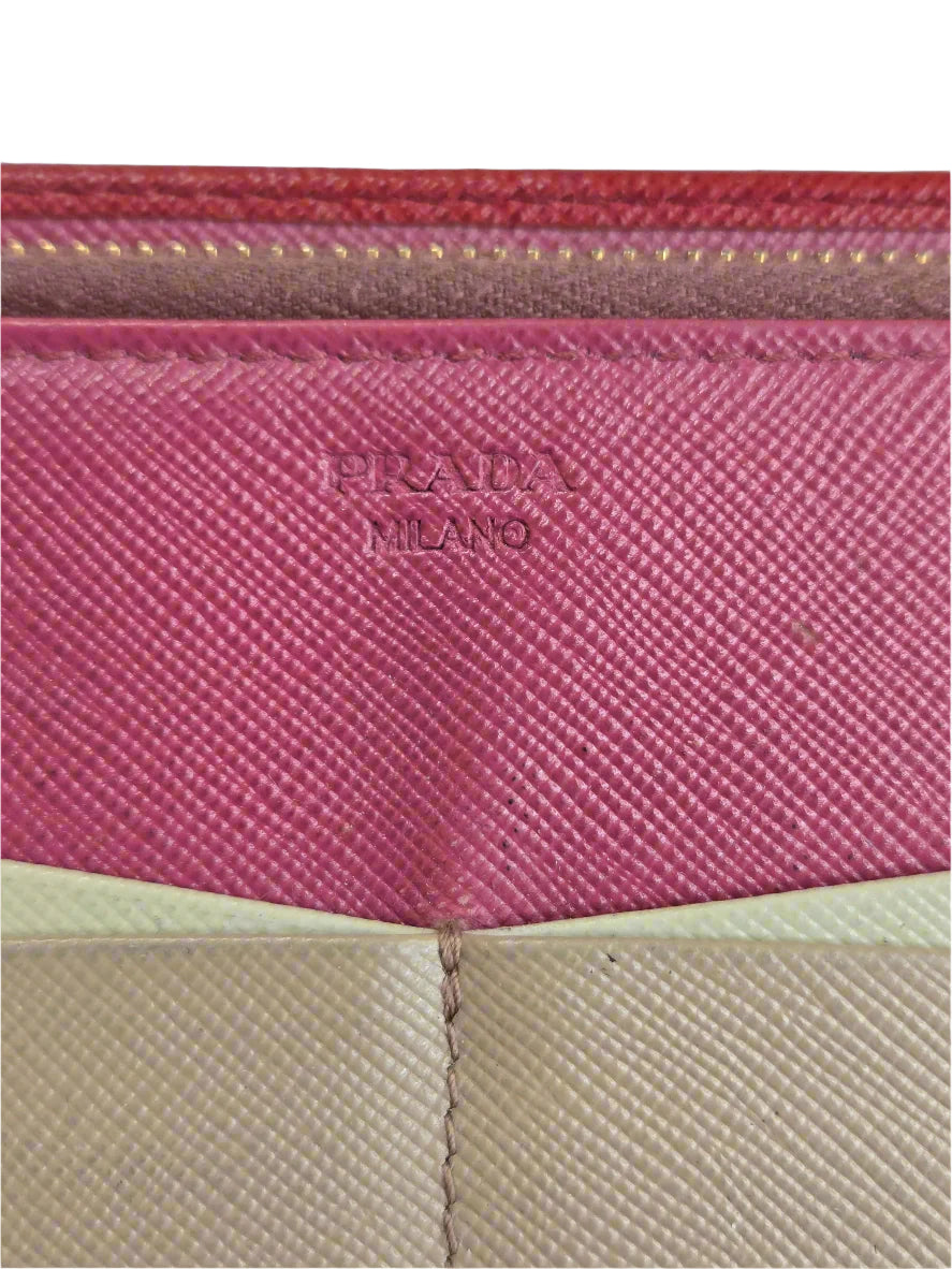 Prada Saffiano Leather Tricolor Wallet Pre-owned