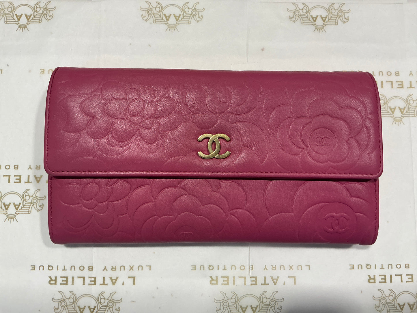 Vintage Chanel Lambskin Camellia Embossed Flap Wallet | Luxury Pre-Owned | #37