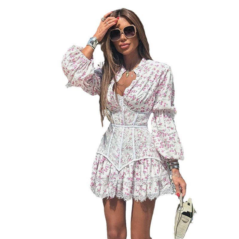 Boho Summer Floral Lace Mini Dress