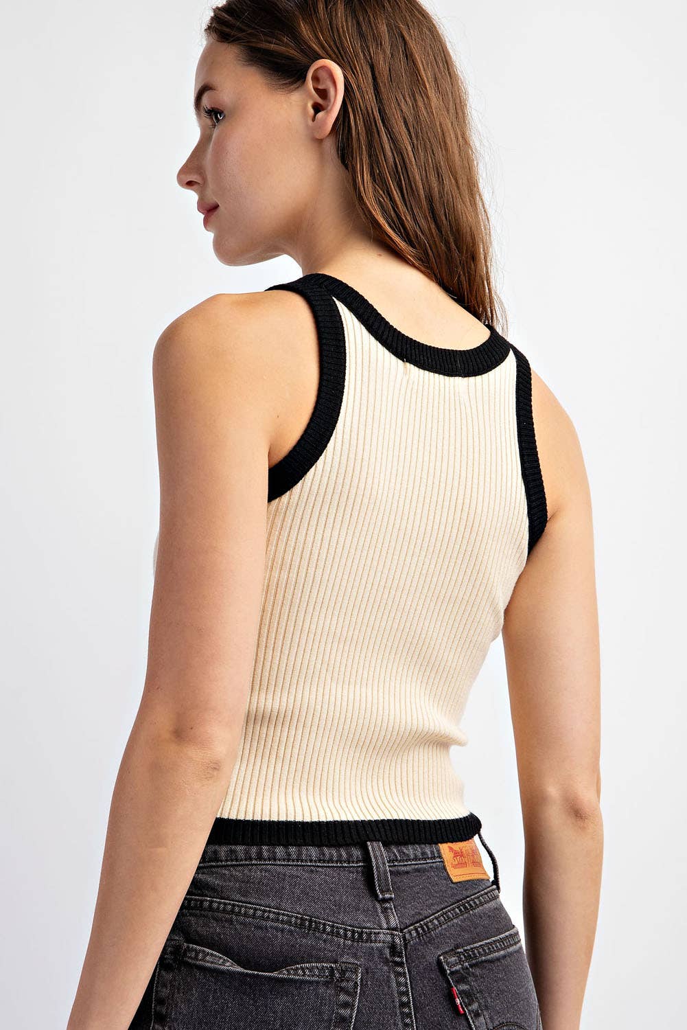 RIB KNIT SLEEVELESS TANK TOP