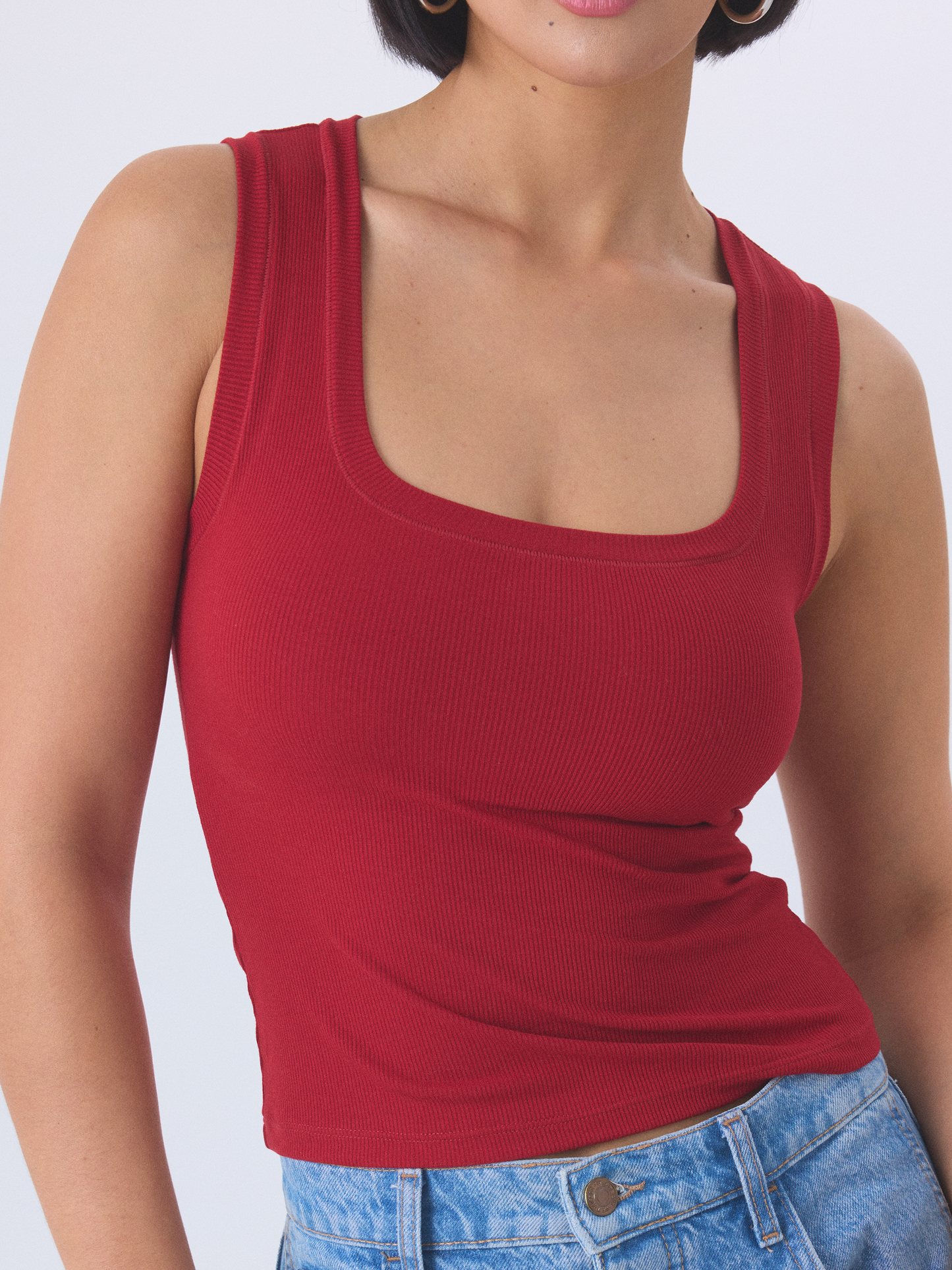 Klassy Chunky Binding Ribbed Square Neck Tank