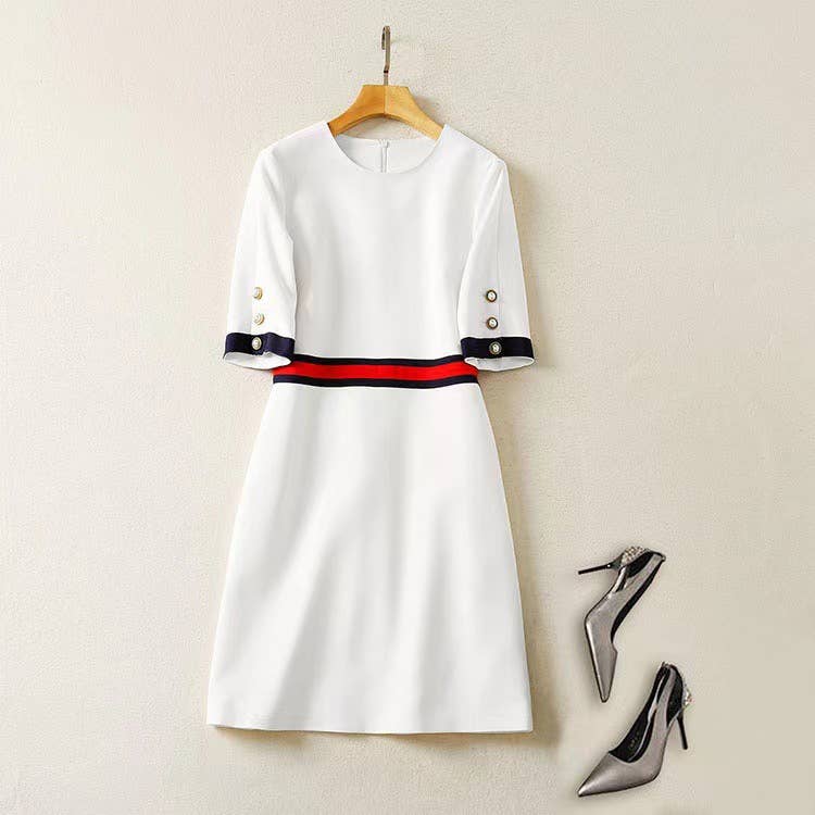 DR0259L Chic Mid-Sleeve Round Neck Dress - Elegant Style
