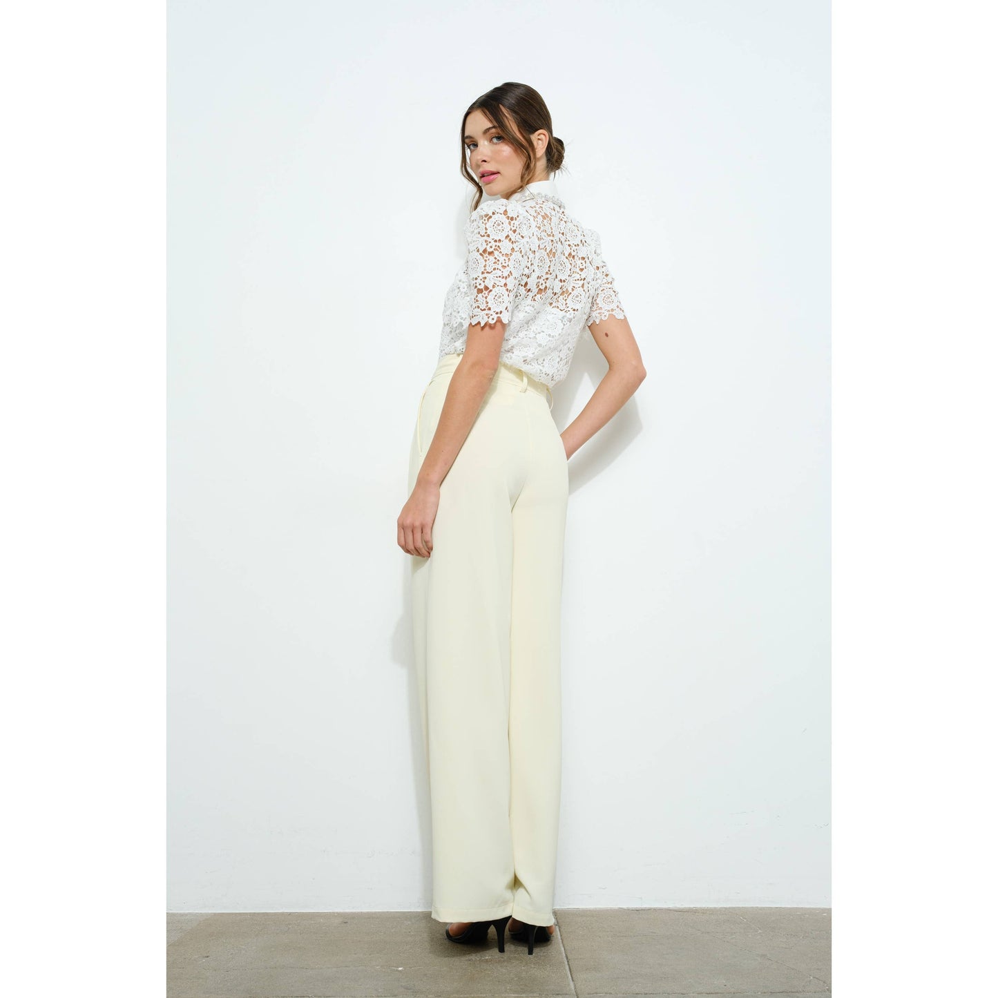 Pearl Embellished Collar Lace Blouse