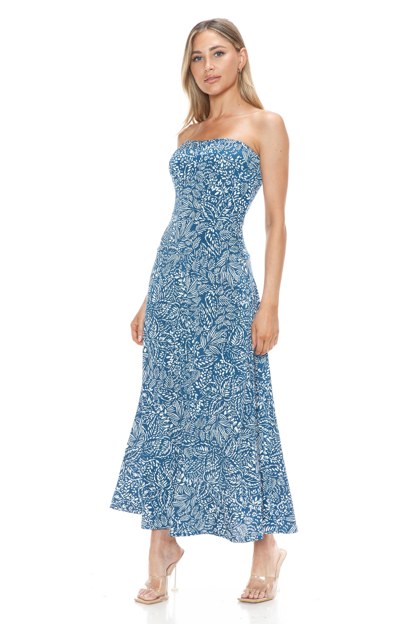 Strapless Banded Waist Poly/Span Maxi Dress