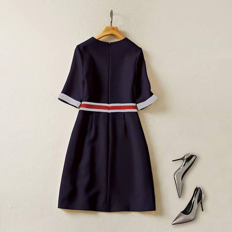 Chic Mid-Sleeve Round Neck Dress - Elegant Style