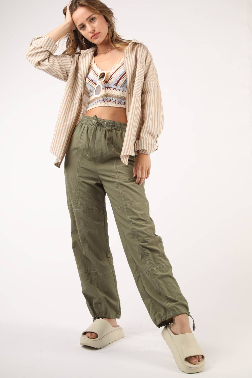 Woven Parachute Activewear Jogger Pants