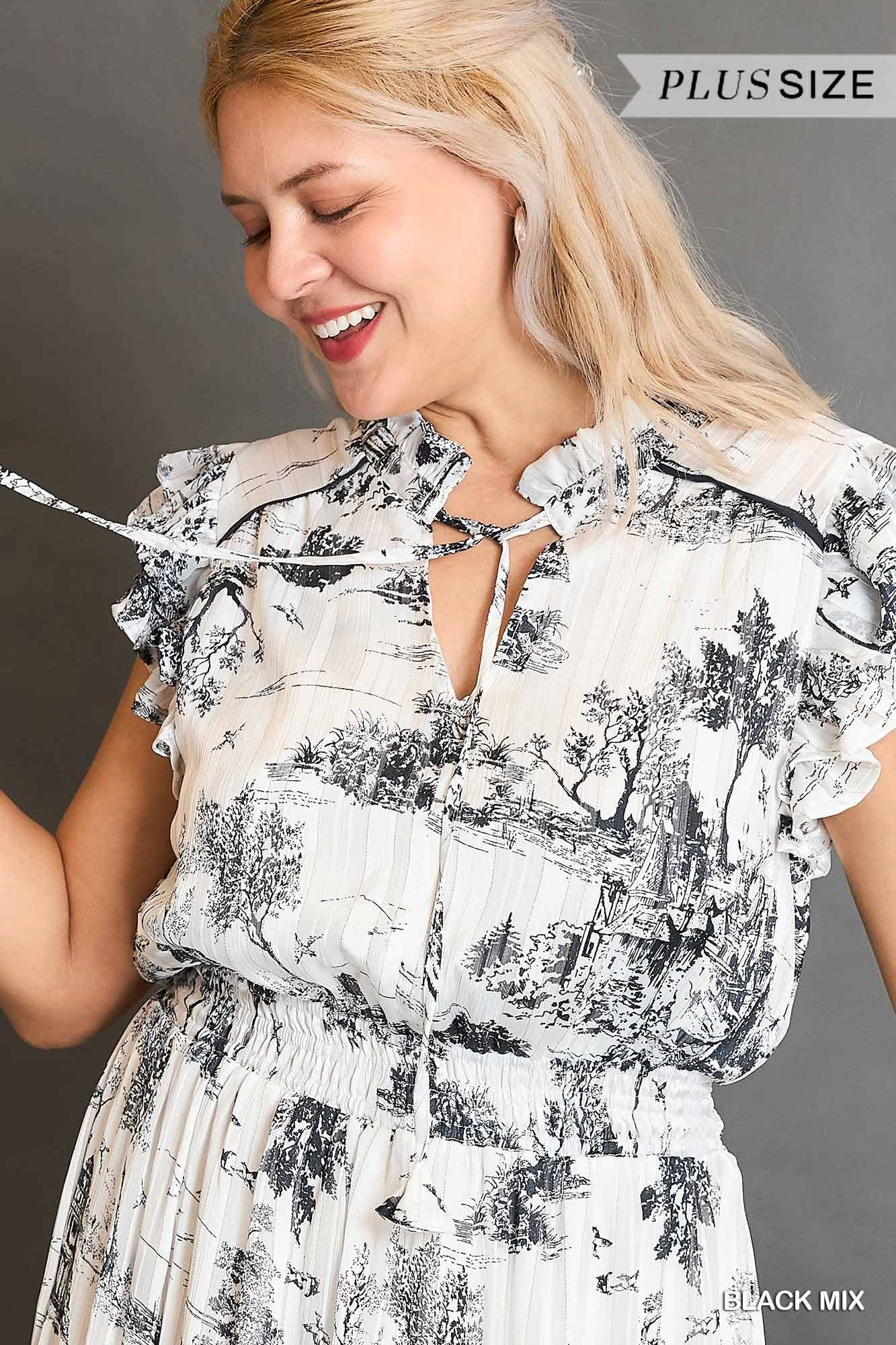 LANDSCAPE PRINT MIDI DRESS