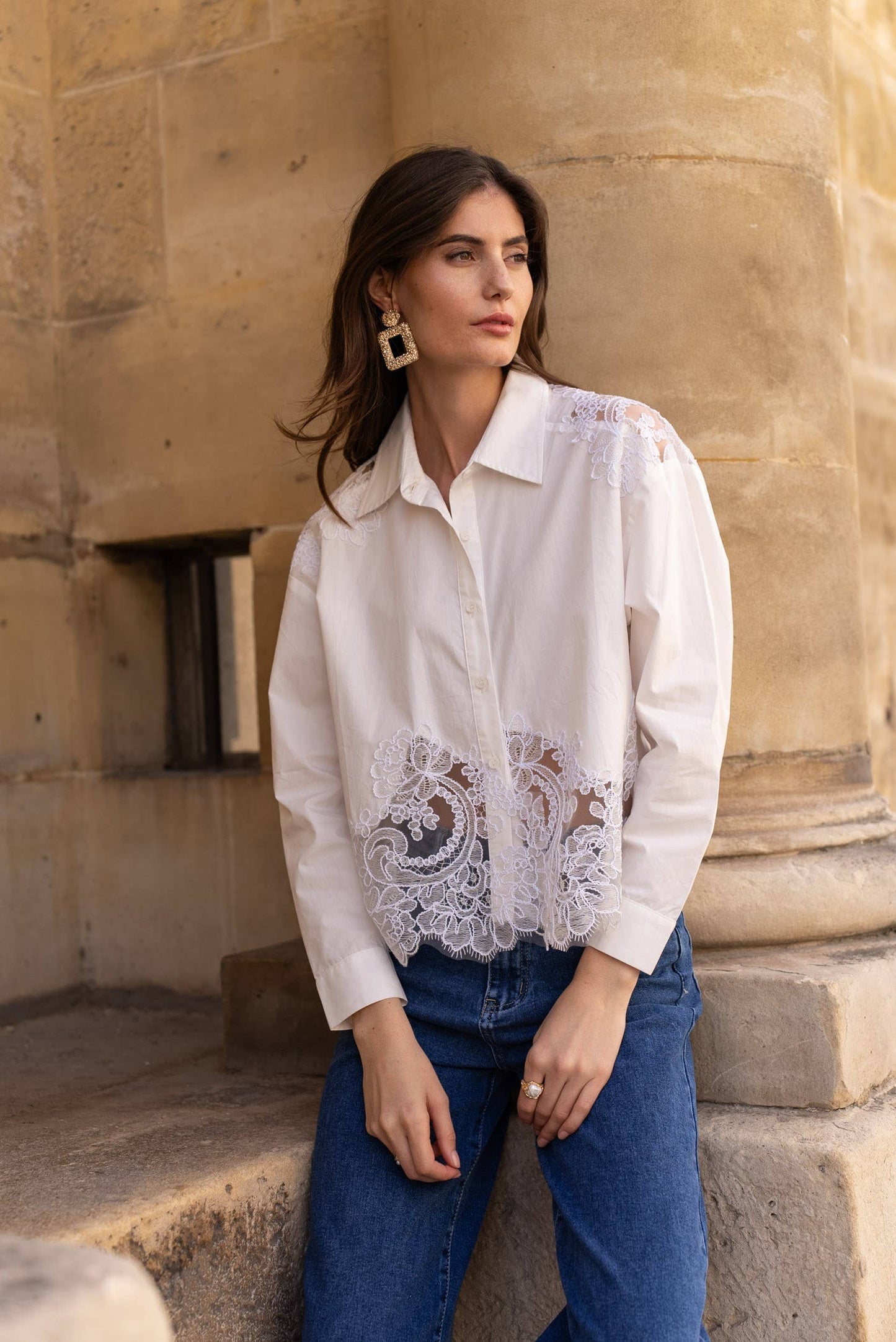 Cotton shirt with Lace Insert