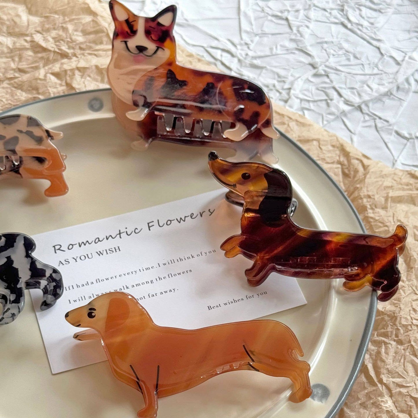 Cartoon Dachshund Shepherd Puppy Hair Claw Clip
