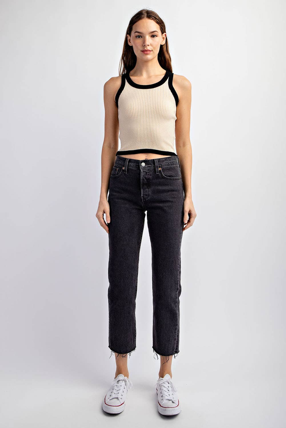 RIB KNIT SLEEVELESS TANK TOP