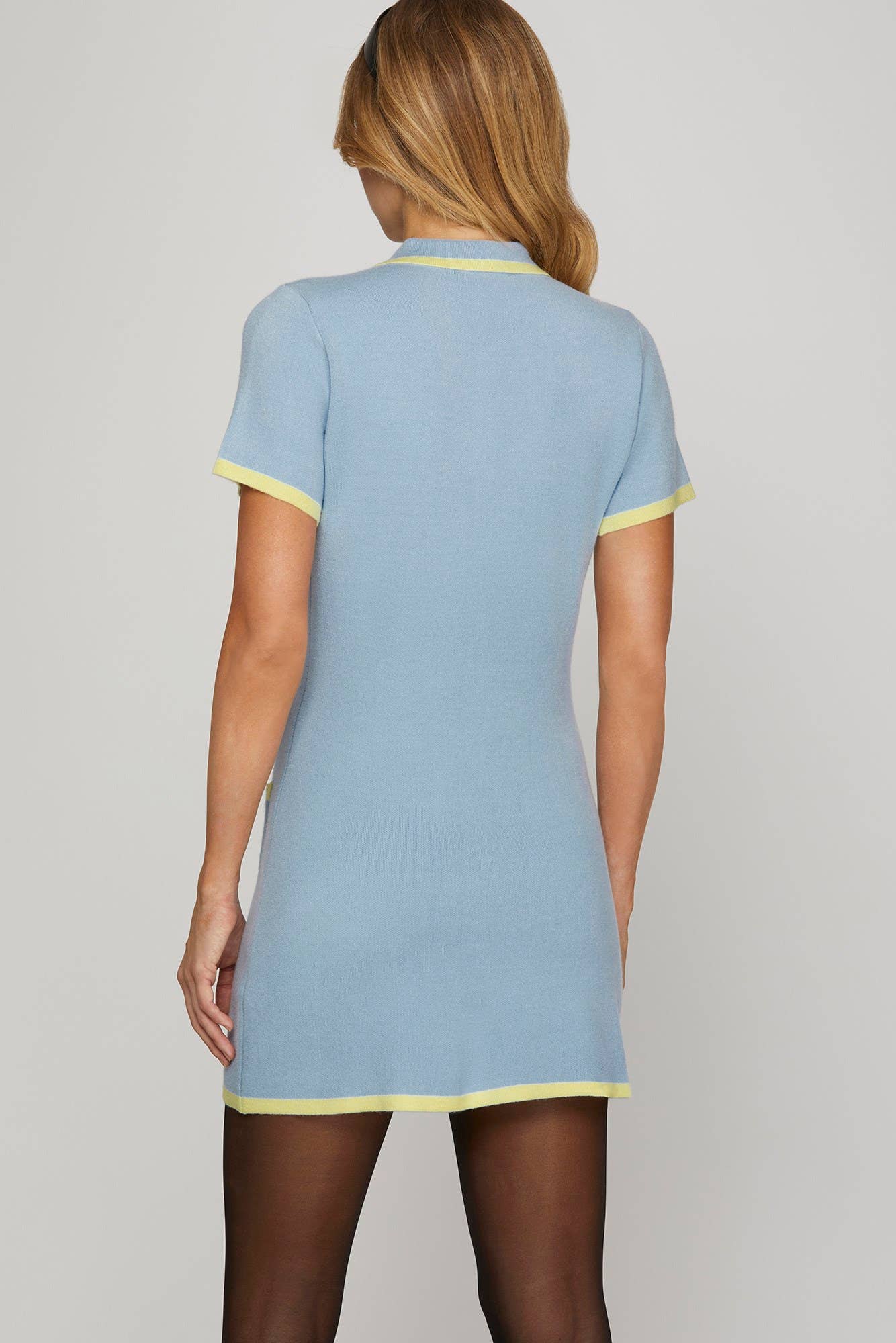 SHORT SLEEVE EDGE CONTRASTED SWEATER MINI DRESS