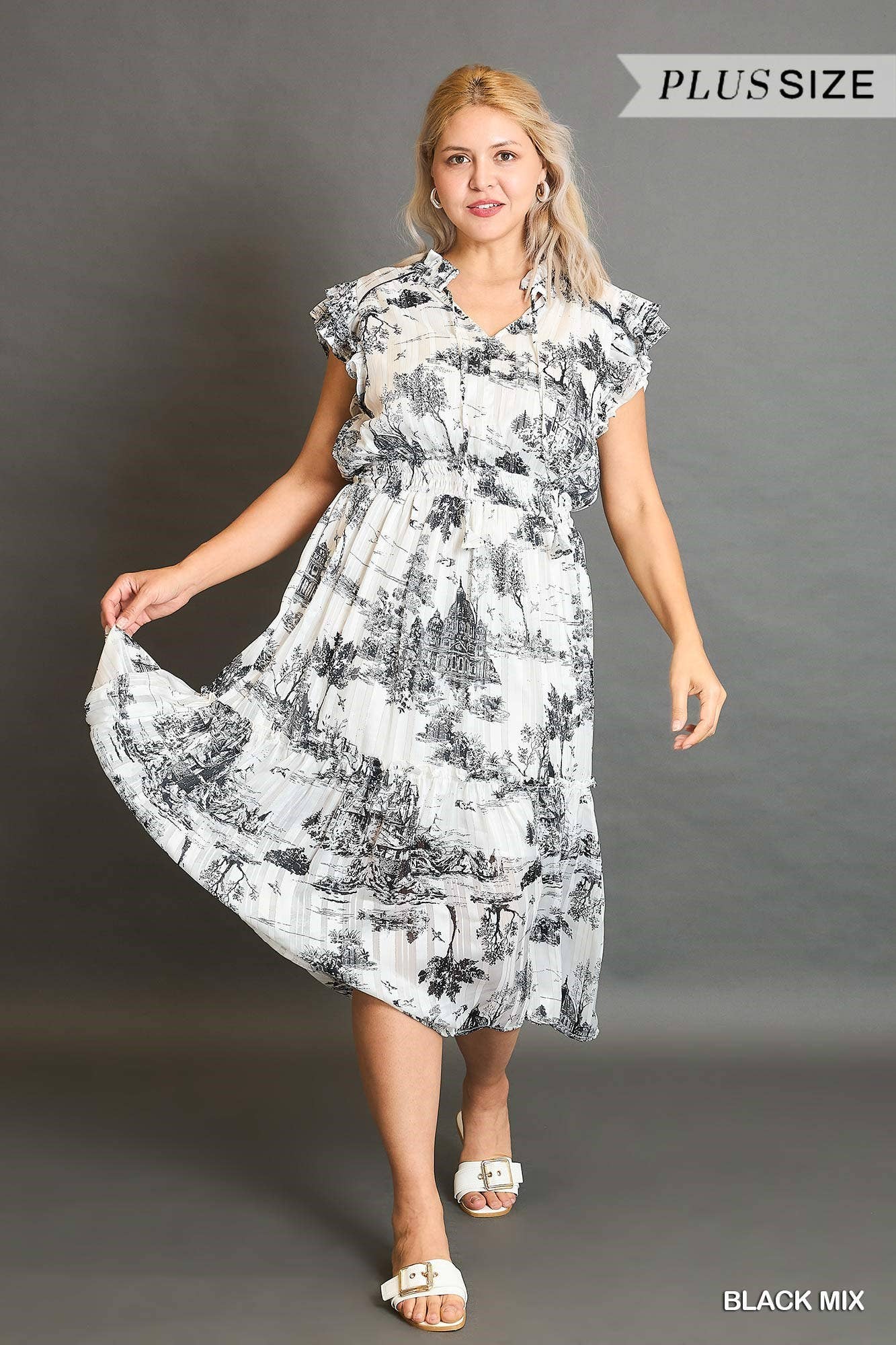 LANDSCAPE PRINT MIDI DRESS