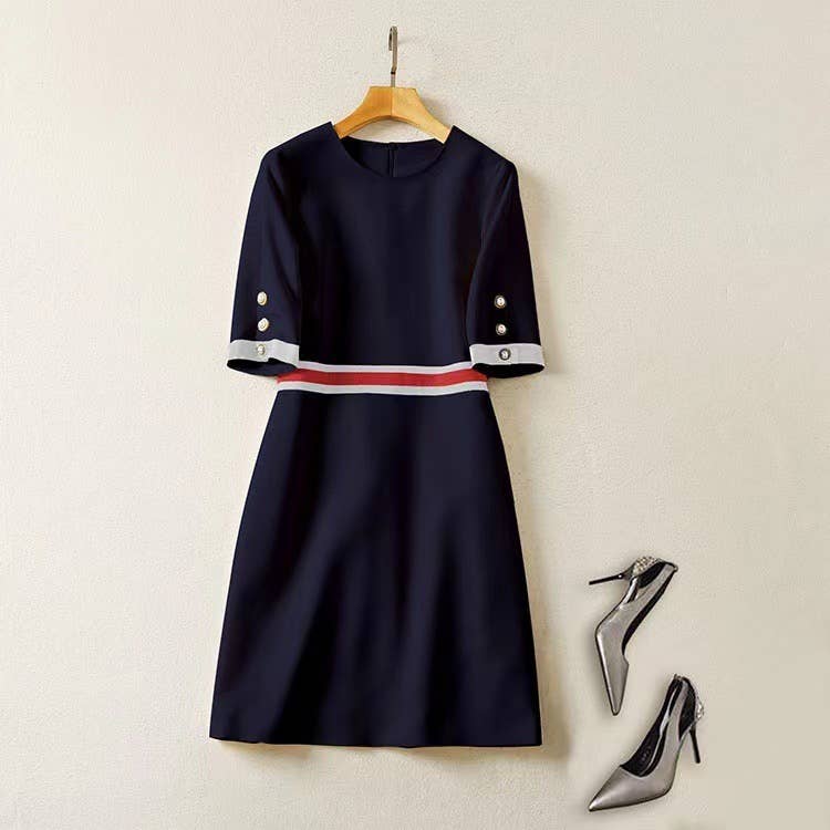 Chic Mid-Sleeve Round Neck Dress - Elegant Style