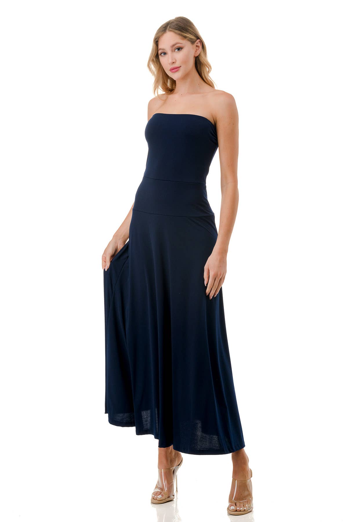Strapless Banded Waist Maxi Dress