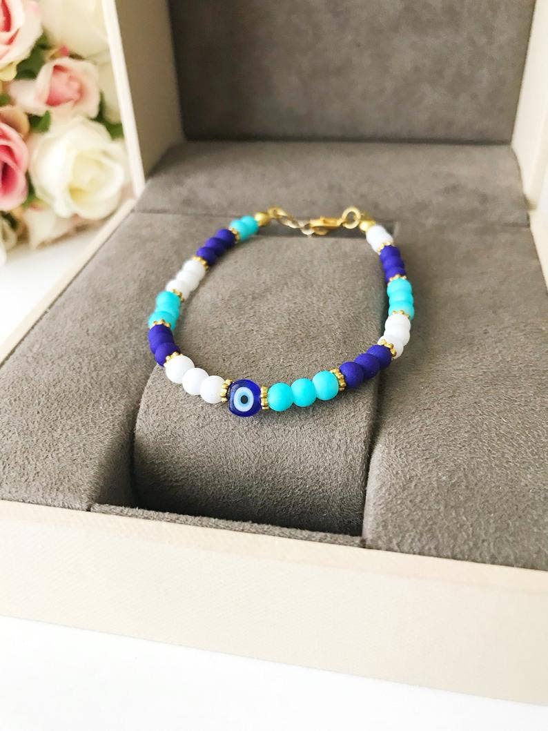 Summer Jewelry, Evil Eye Bracelet, Seed Beads Bracelet, Greek Jewelry