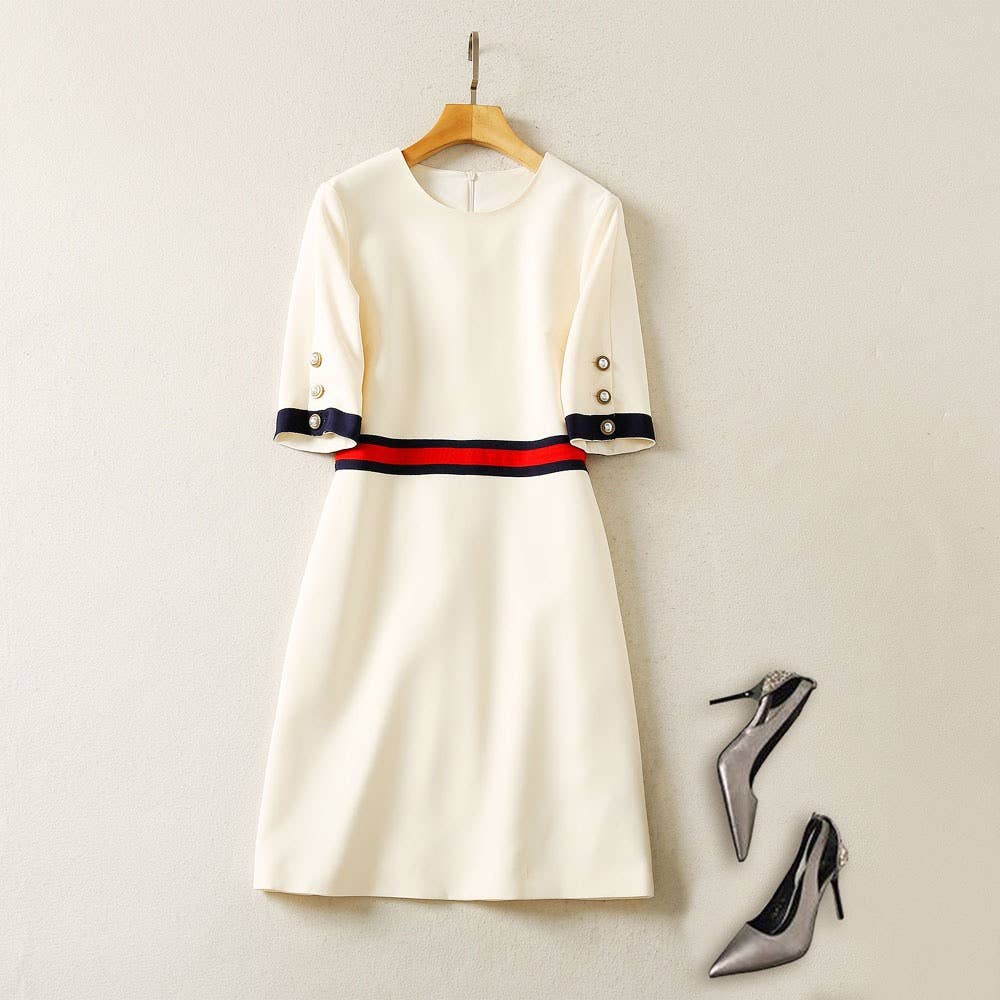 DR0259L Chic Mid-Sleeve Round Neck Dress - Elegant Style