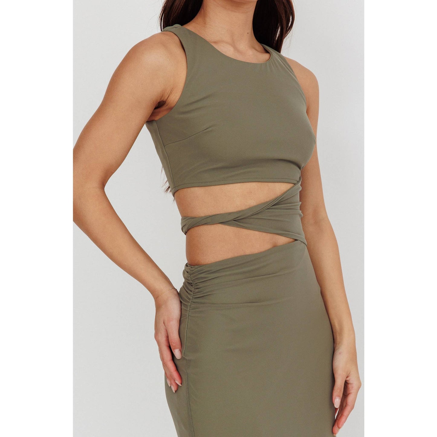 ASYMMETRICAL CUTOUT MAXI DRESS