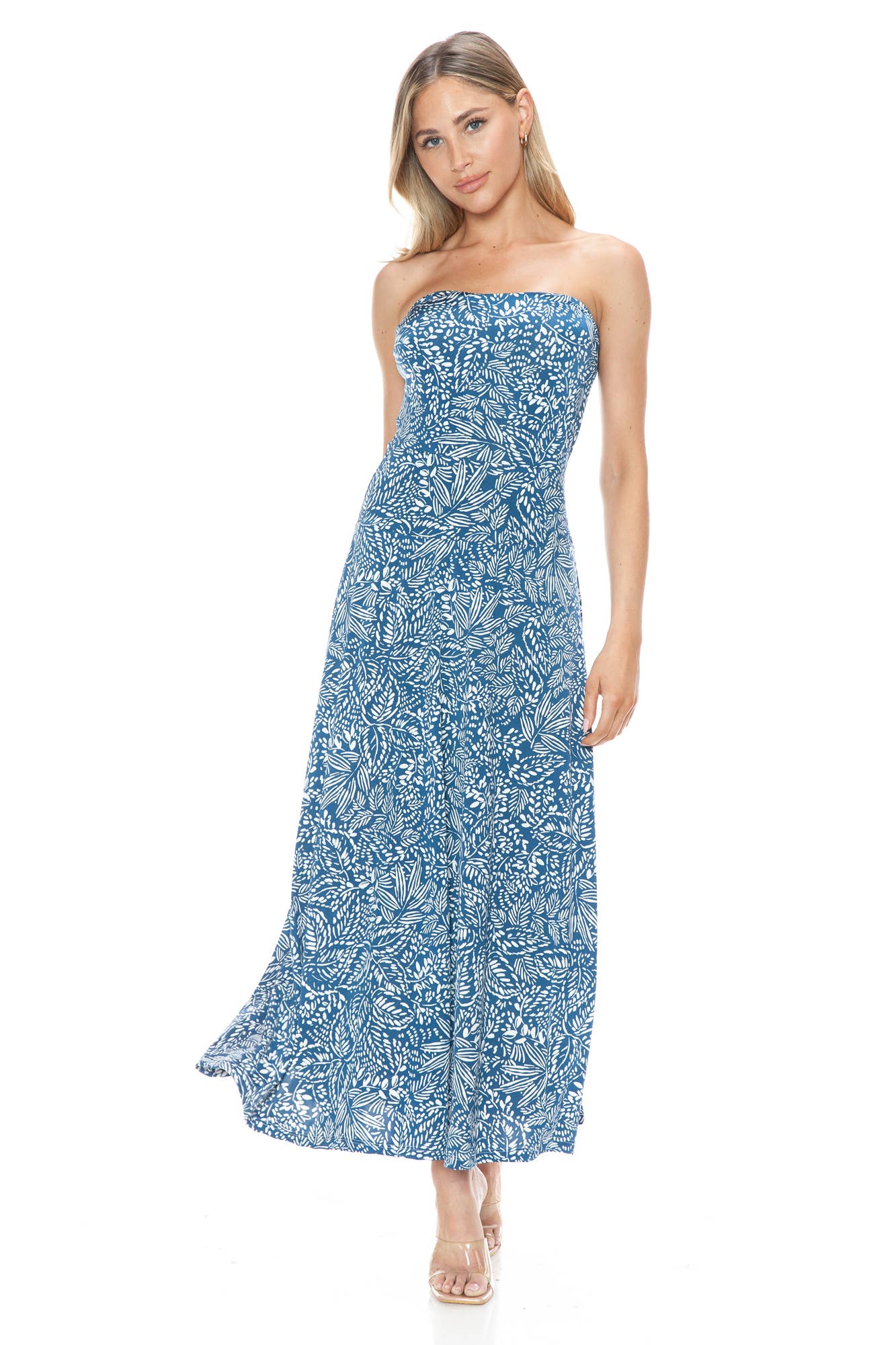 Strapless Banded Waist Poly/Span Maxi Dress