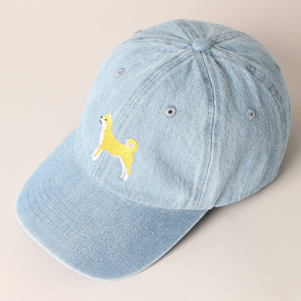 Shiba Dog Embroidered Denim Baseball Cap