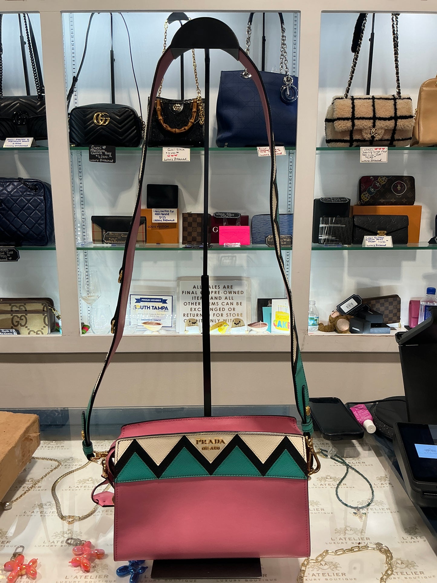 Prada City Calf Bandoliera Crossbody Begonia & Giada - Luxury Pre-Owned