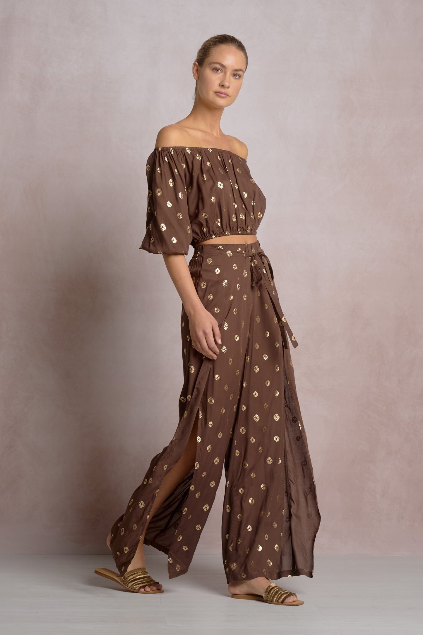 Elan Faux Wrap Gold Detail Pants