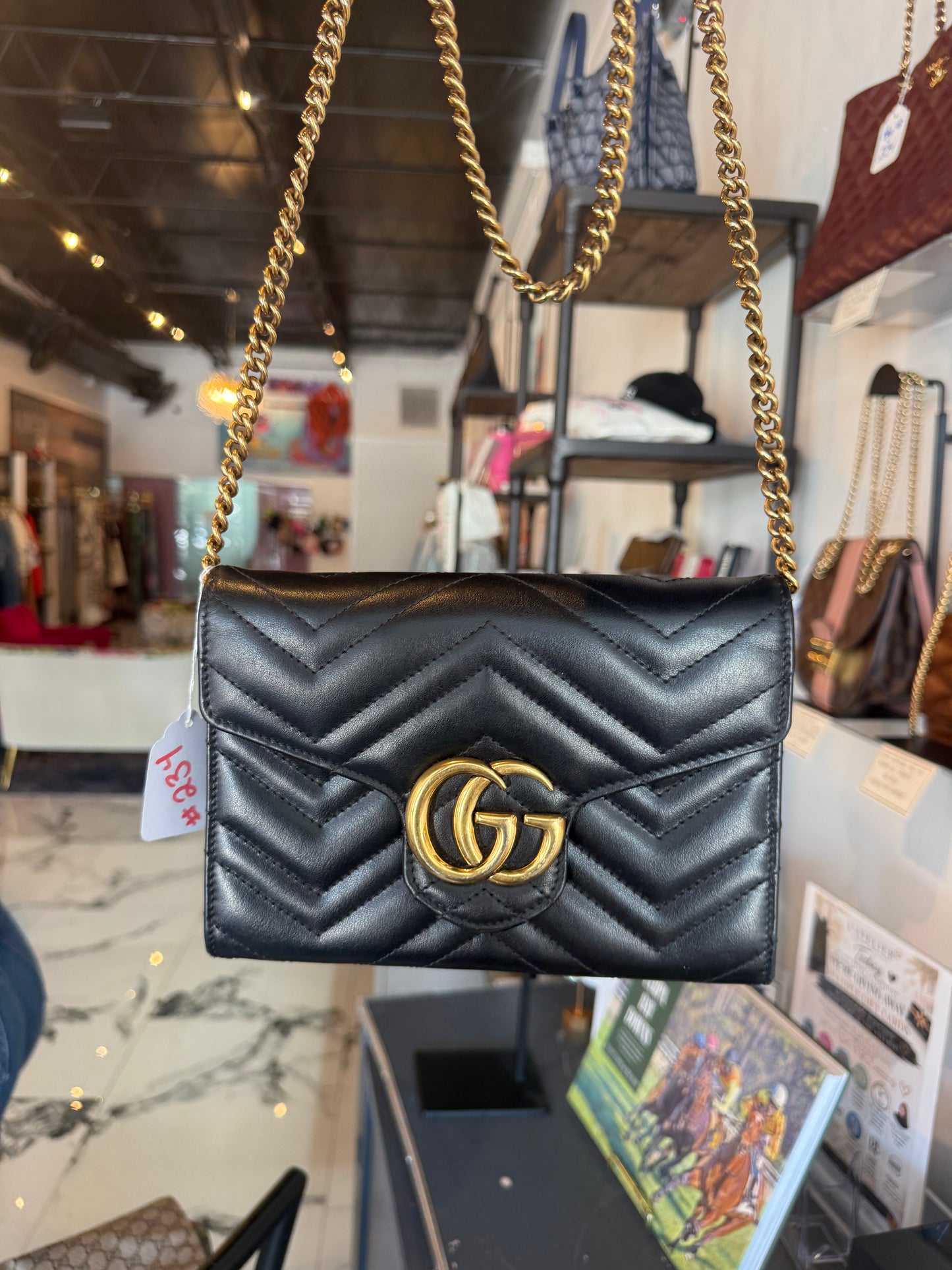 Calfskin Matelasse GG Marmont Chain Wallet Black | Luxury Pre-Owned | #234