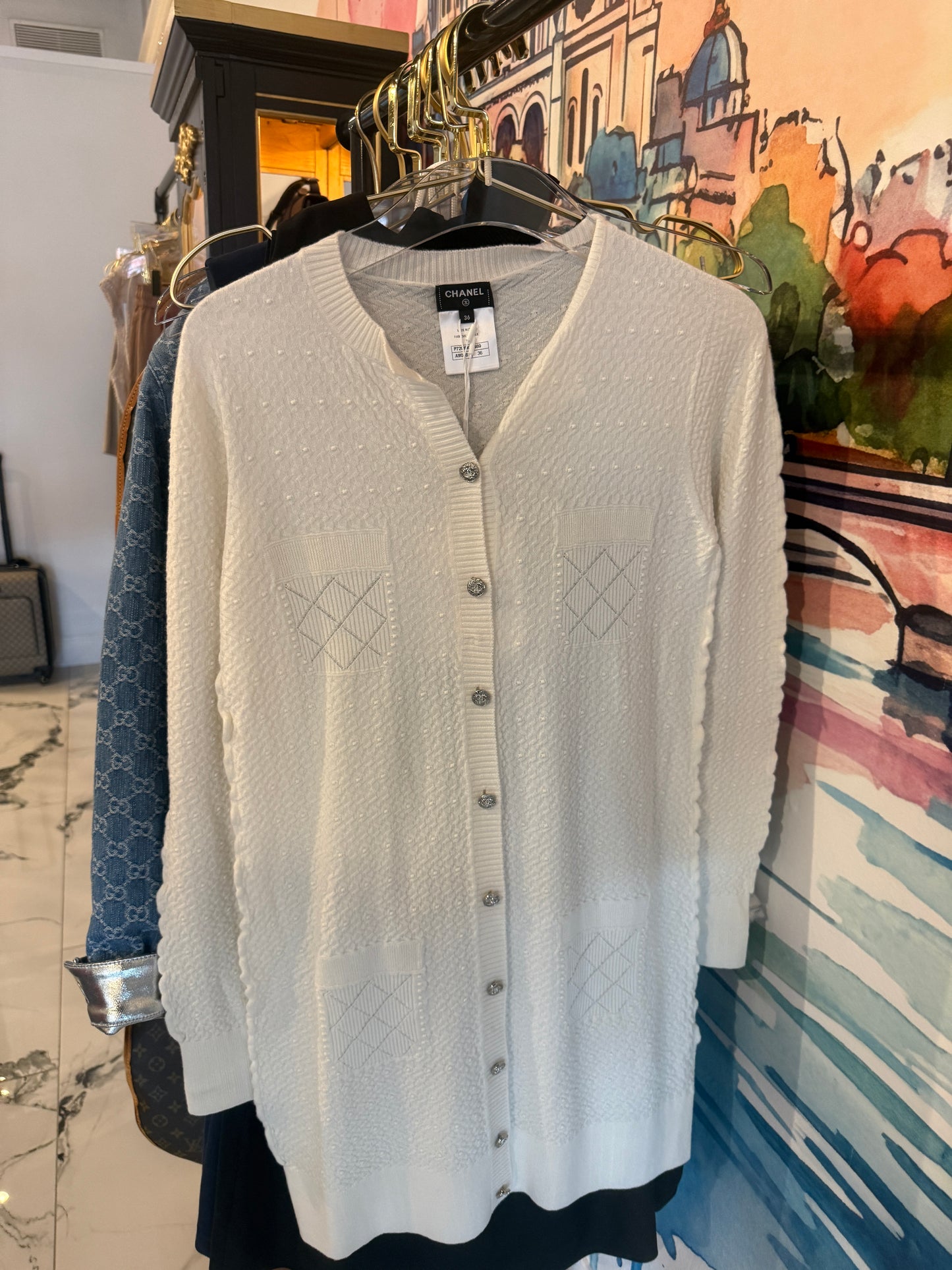 Chanel Ivory Textured Knit Button-Front Mini Dress with CC Buttons | Luxury Pre-Owned