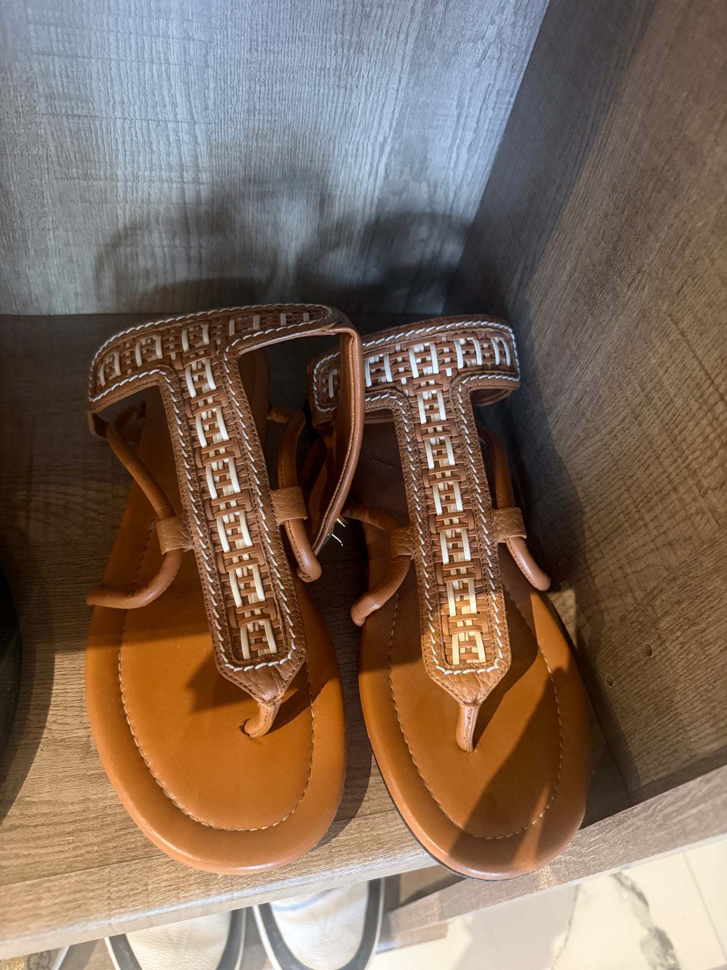Fendi FF Woven Leather T-Strap Thong Sandals - Luxury Pre-Owned