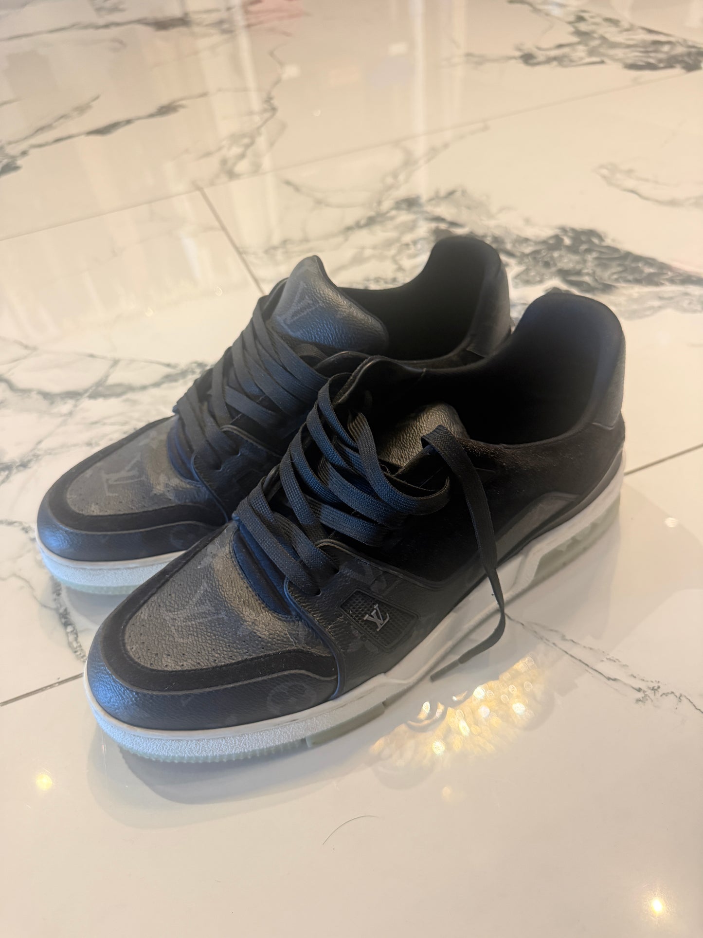Louis Vuitton Men’s Black Monogram Leather & Suede Low-Top Sneakers | Luxury Pre-Owned