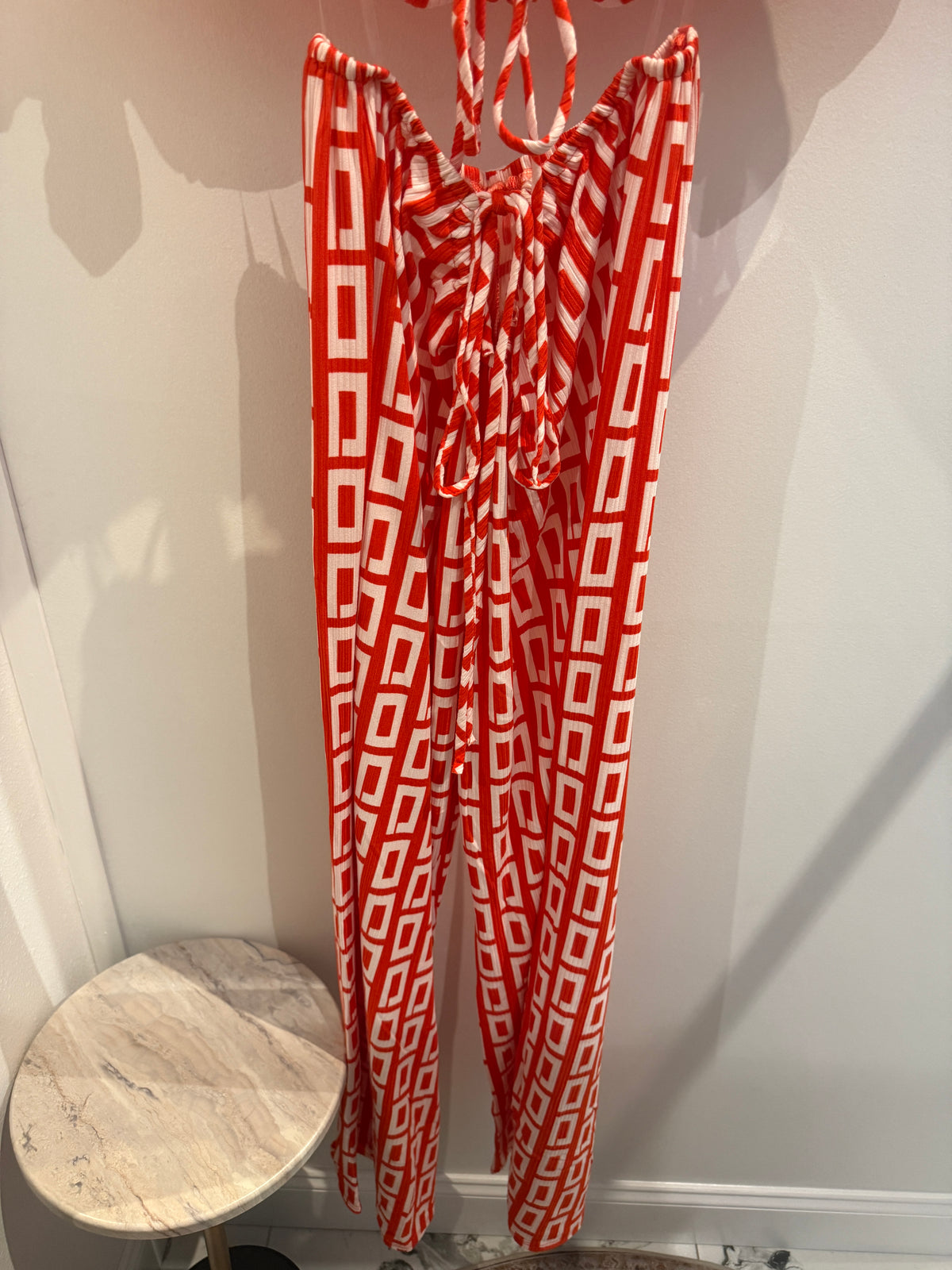 Endless Blu Retro Print Wrap Ties Jumpsuit Orange