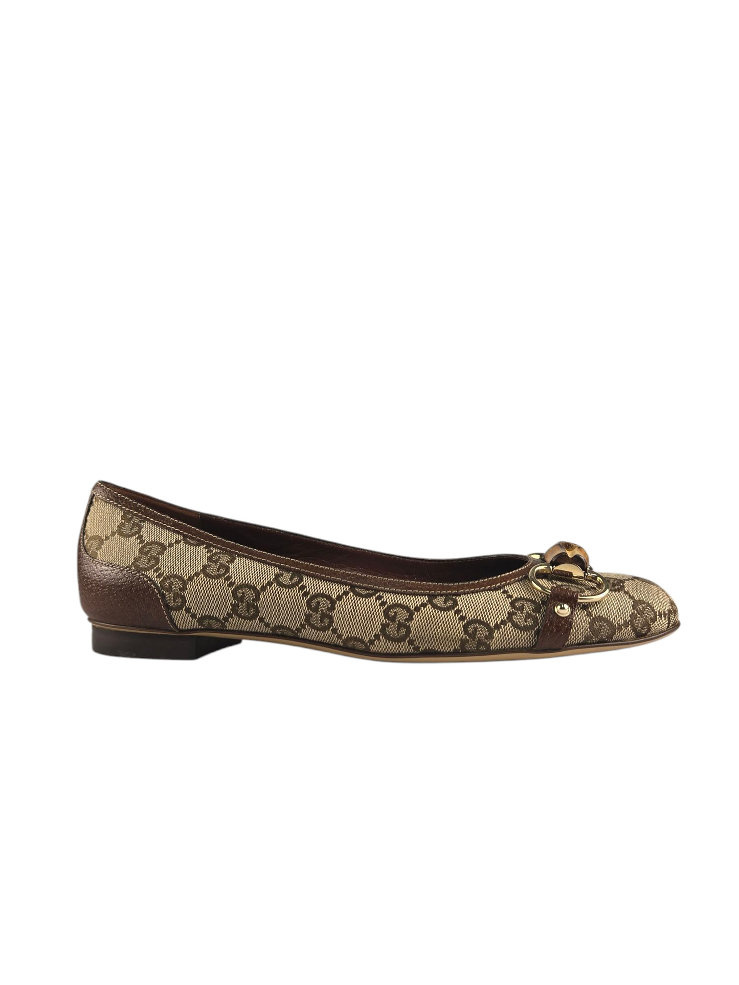 Gucci Ballet Bamboo Horsebit Canvas Flats 7.5B Pre-owned