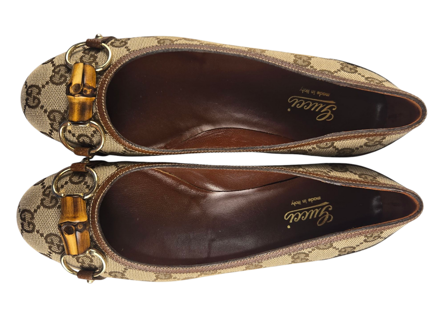 Gucci Ballet Bamboo Horsebit Canvas Flats 7.5B Pre-owned