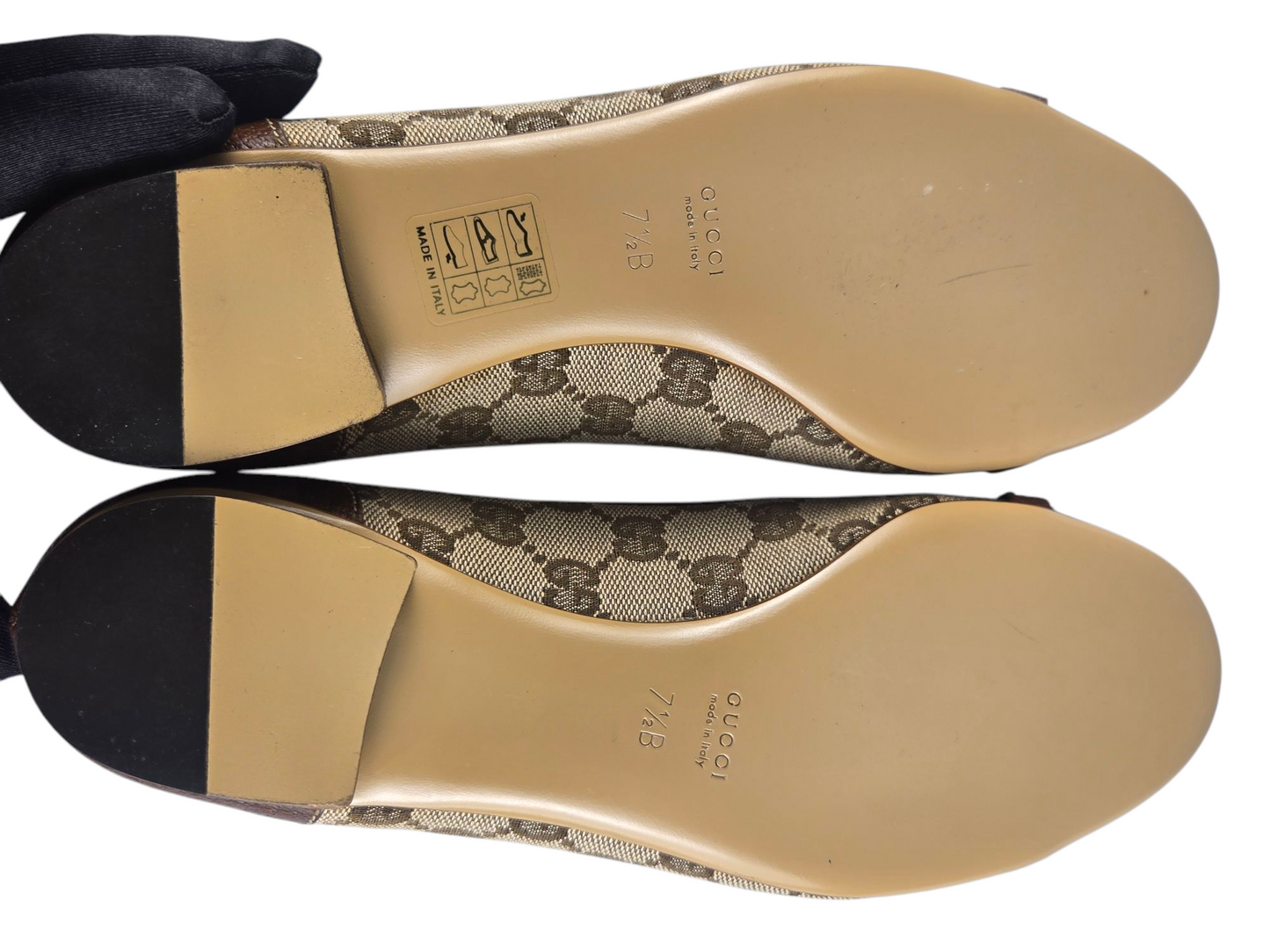 Gucci Ballet Bamboo Horsebit Canvas Flats 7.5B Pre-owned