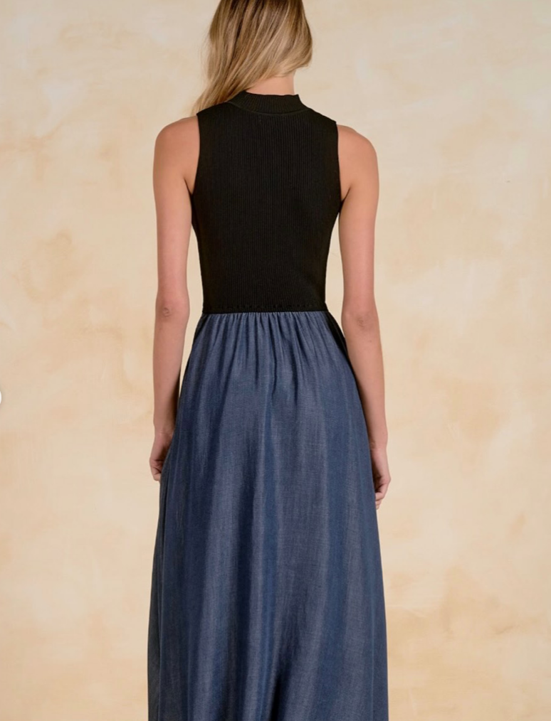Elan Black and Denim Flow Dress