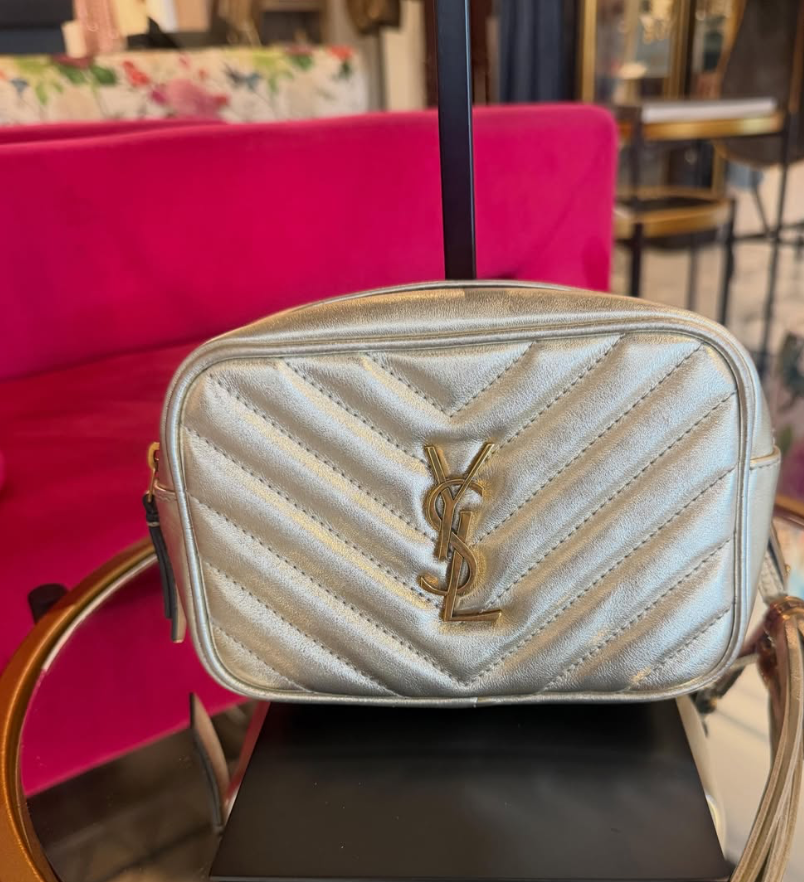 Saint Laurent YSL Metallic Silver Matelassé Chevron Belt Bag | Luxury Pre-Owned | #262