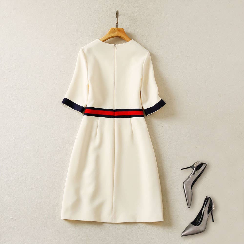 DR0259L Chic Mid-Sleeve Round Neck Dress - Elegant Style