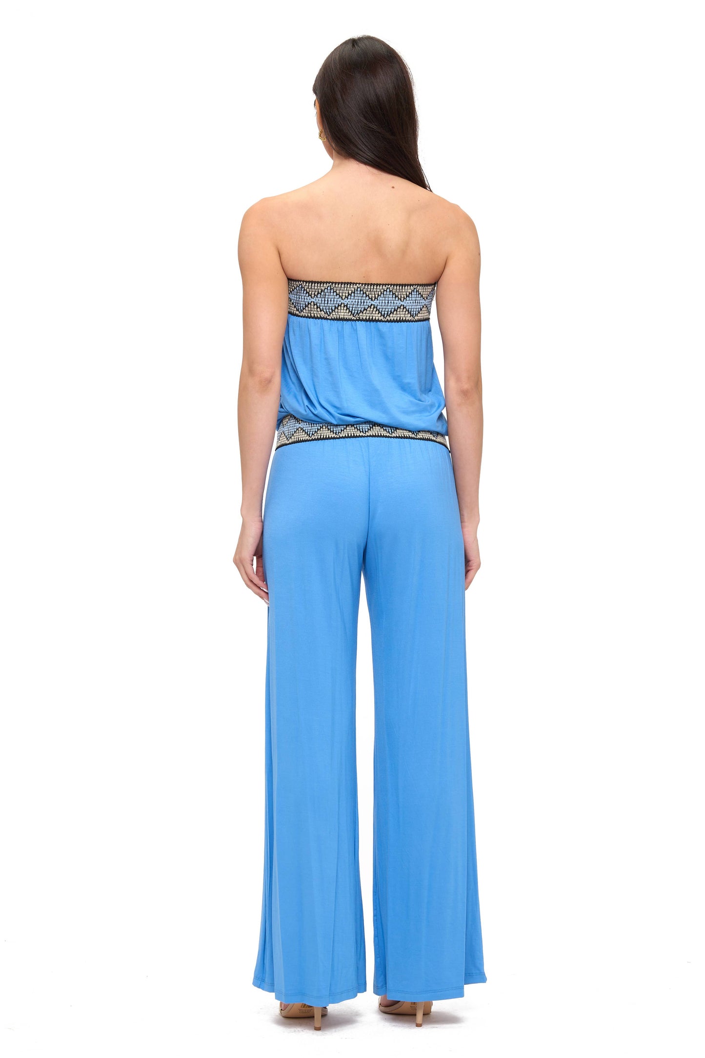 Strapless Jersey Jumpsuit with Trim