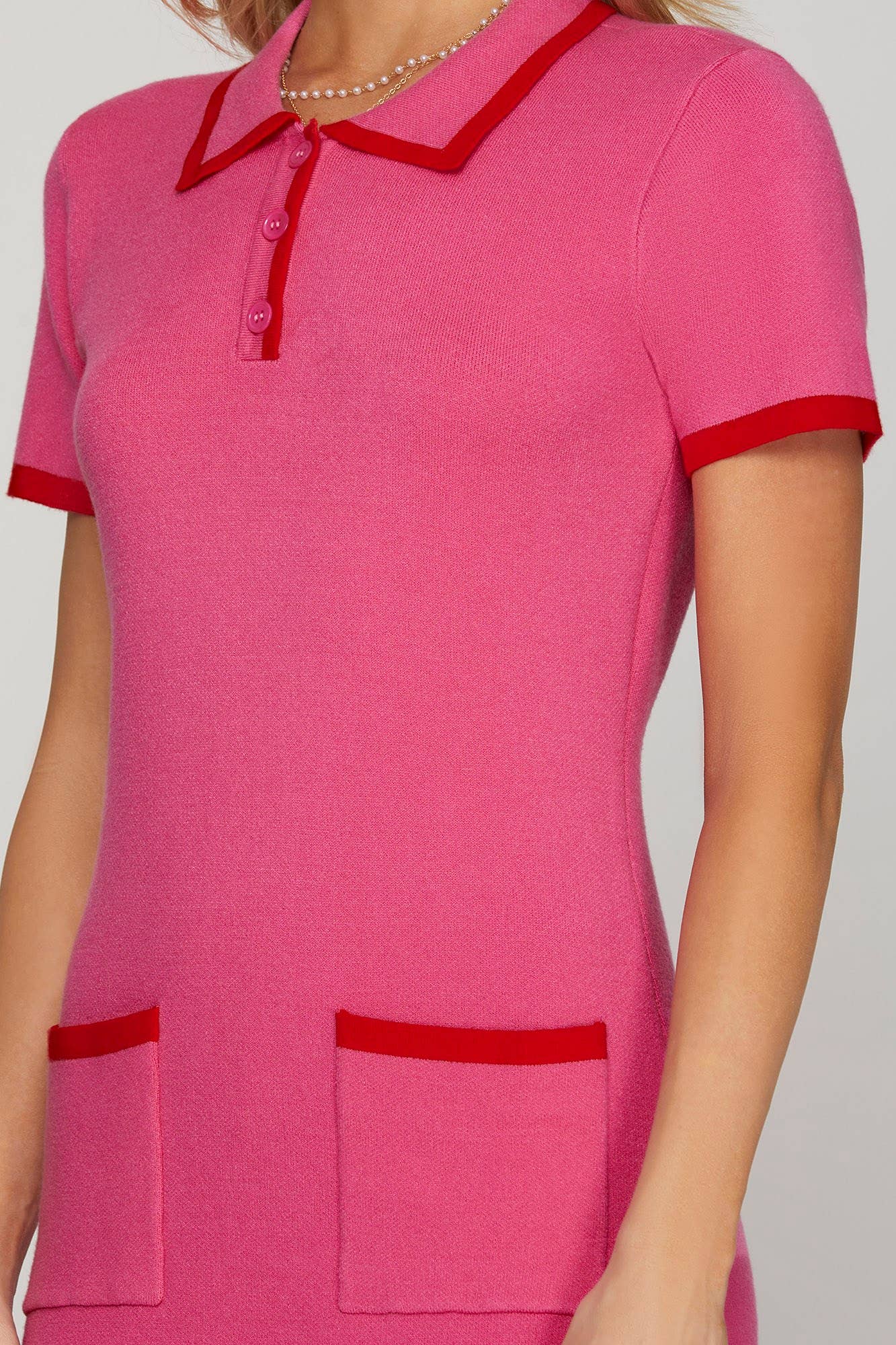 SHORT SLEEVE EDGE CONTRASTED SWEATER MINI DRESS