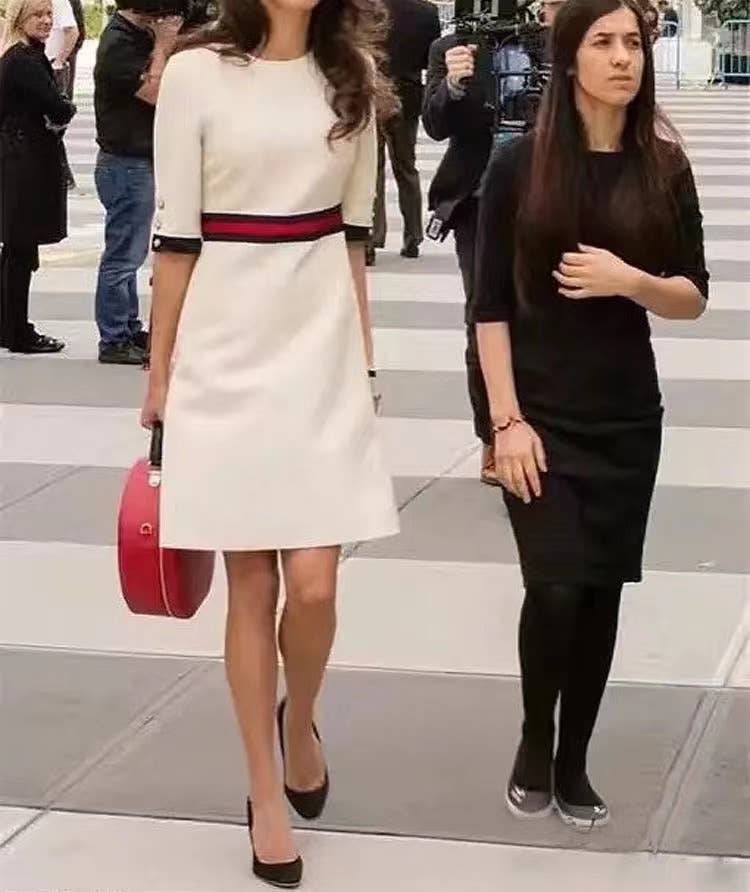 DR0259L Chic Mid-Sleeve Round Neck Dress - Elegant Style