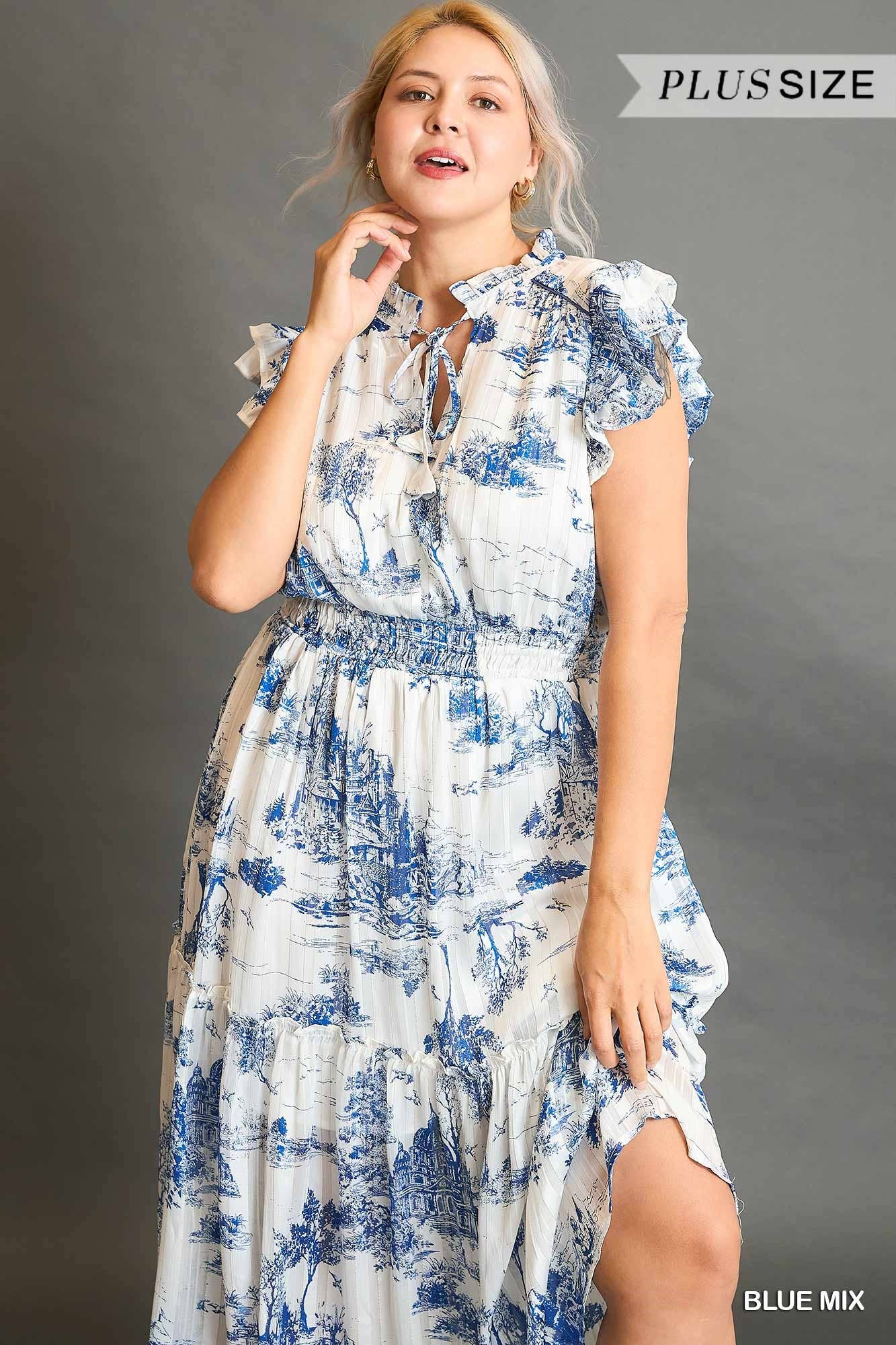 LANDSCAPE PRINT MIDI DRESS