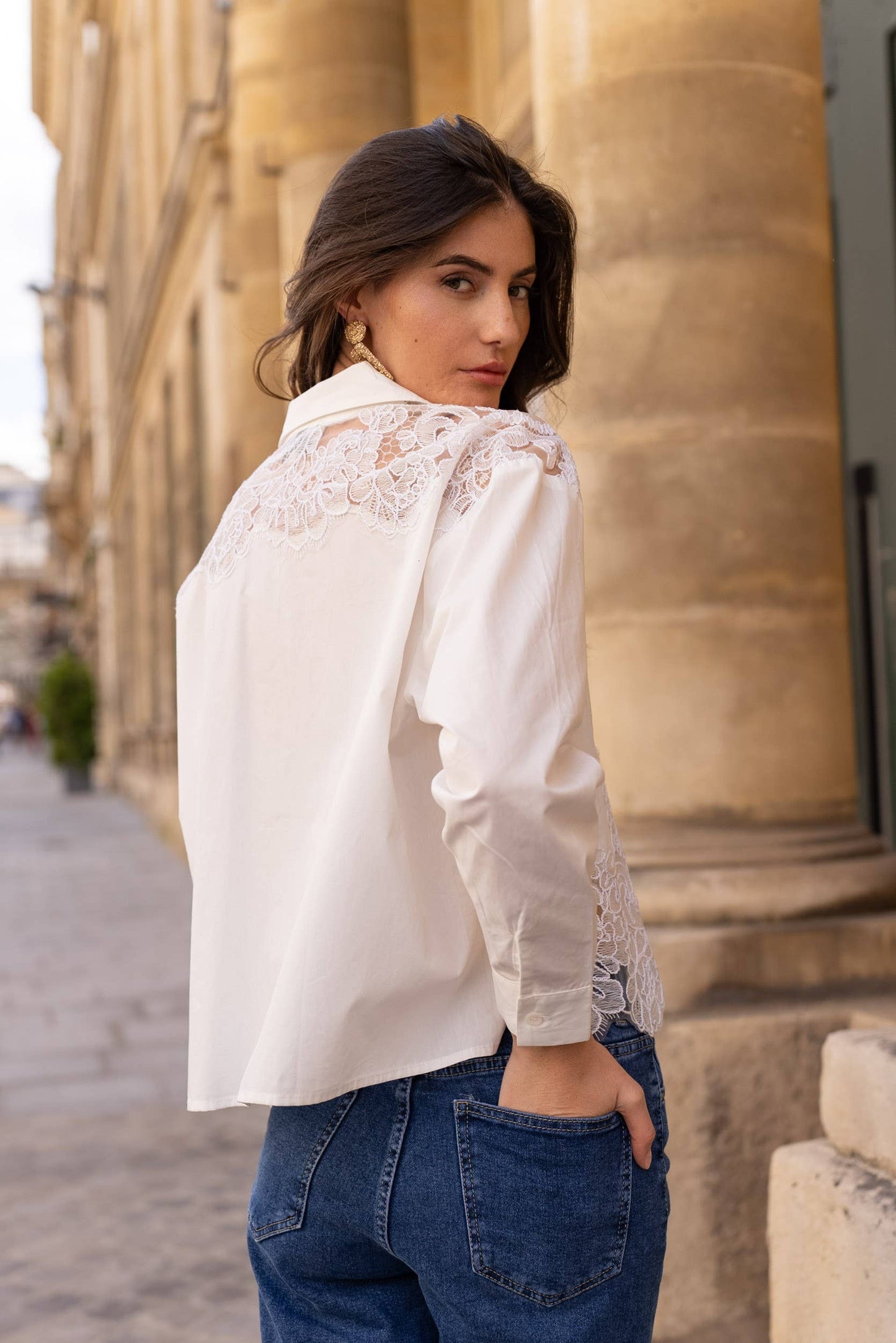 Cotton shirt with Lace Insert