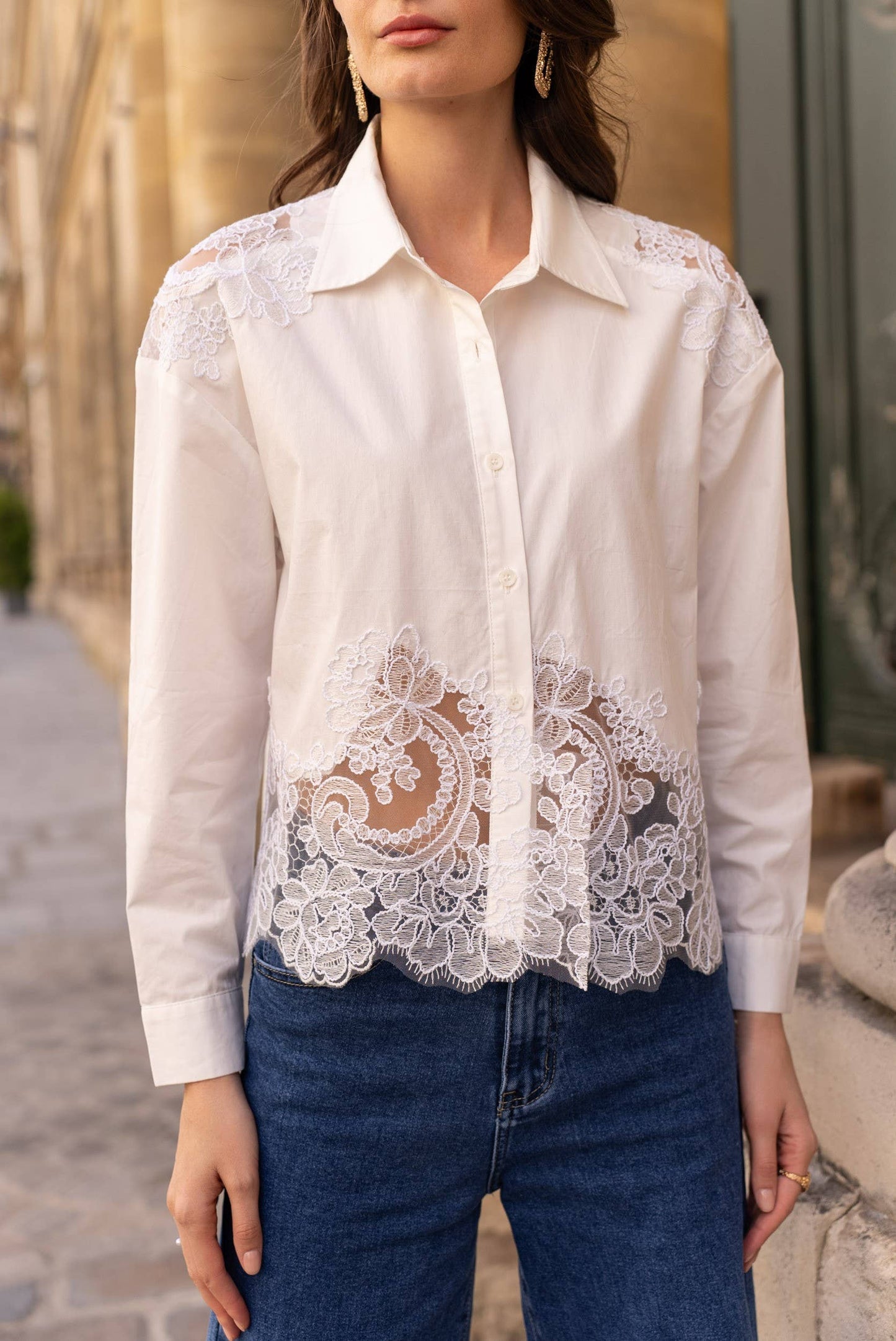 Cotton shirt with Lace Insert