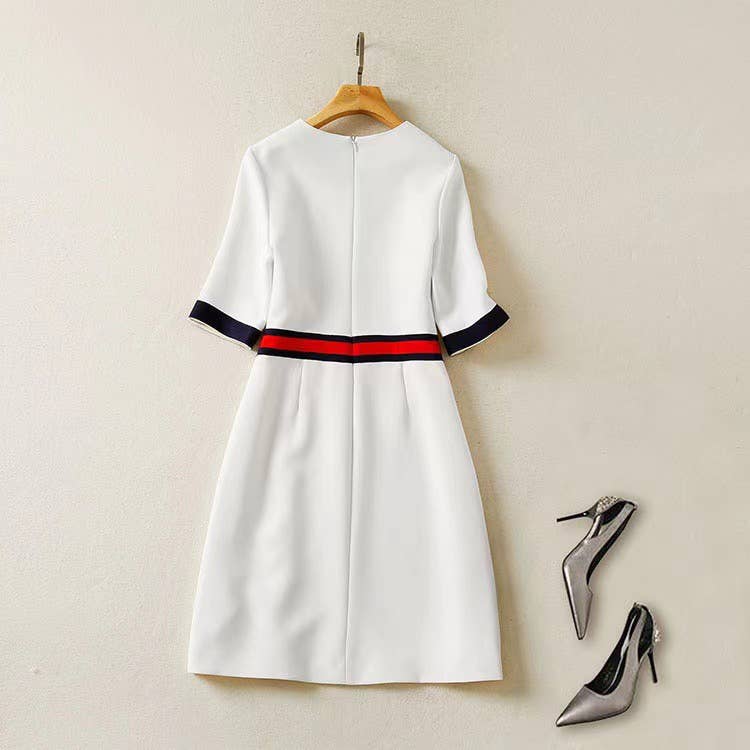 DR0259L Chic Mid-Sleeve Round Neck Dress - Elegant Style